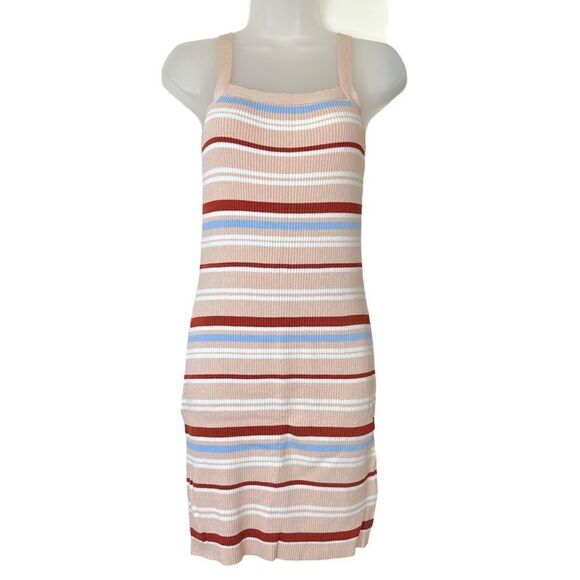 Hollister Neutral Minimalist Coastal Brown Striped Sleeveless Bodycon Mini Dress - Picture 3 of 6